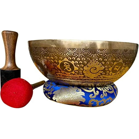 14 master healing mantra carved meditation tibetan singing bowl tibetan bowls free singing bowl cushion striker and drum stick.