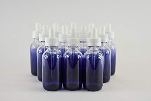 12 shaded purple bottles with dropper.