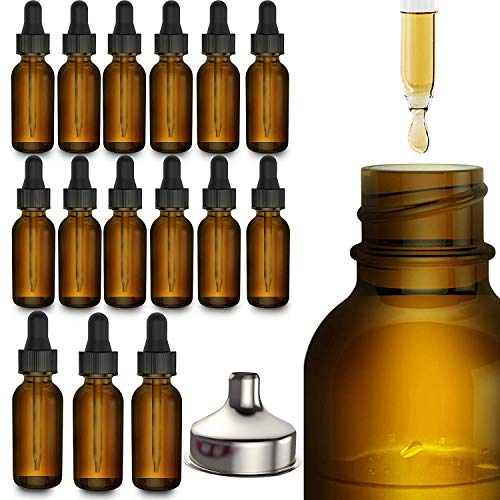 15 pack empty refillable amber bottles with glass dropper.