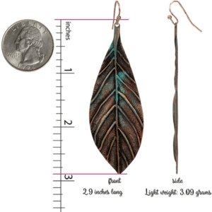 Handmade Boho Leaf Earrings Size Guide