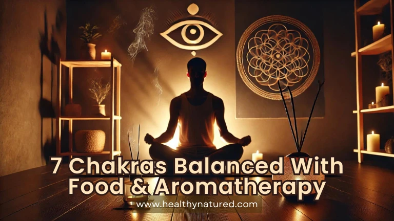 a person is meditating - 7 chakras balanced with food & aromatherapy